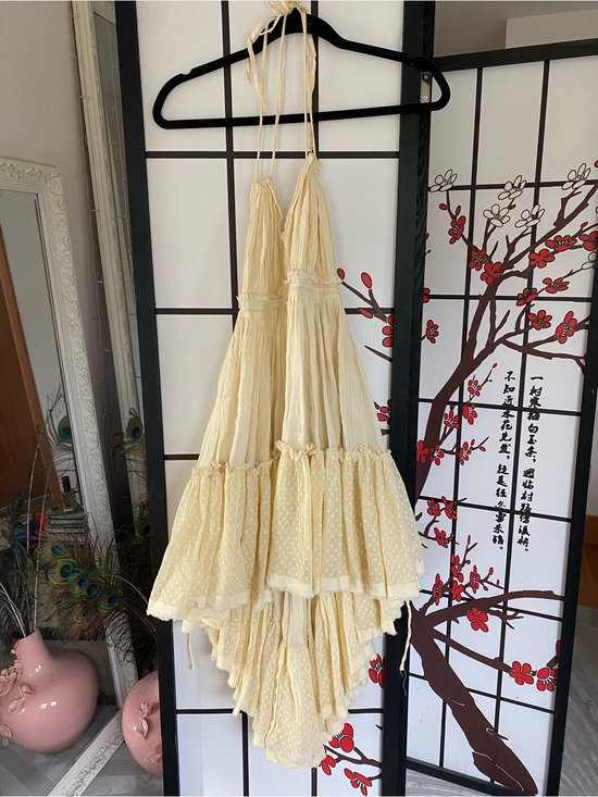 Free People Dresses & Skirts - Free People Soft Cream Tiered Halter Lacey Mini Dress